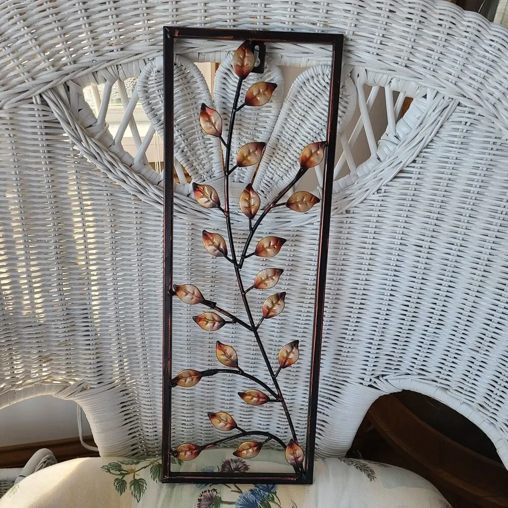 Vintage Metal Art Panel Wall Hanging Leaf And Branch Design Bronze And Gold Tone